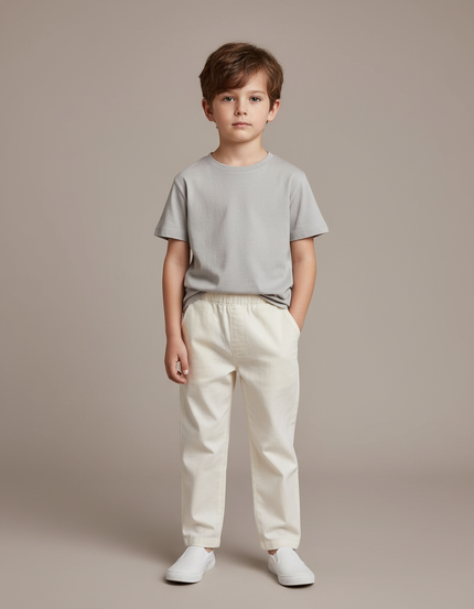 Pantalon Blanc Enfant Coton Décontracté Taille Élastique