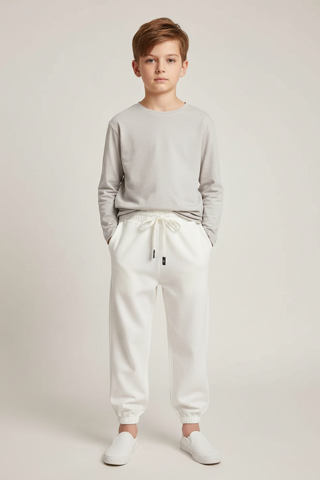 Pantalon Blanc Molletonné Garçon Décontracté Confortable
