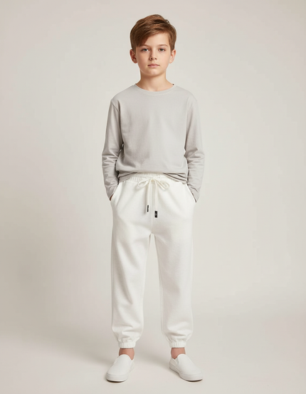 Pantalon Blanc Molletonné Garçon Décontracté Confortable