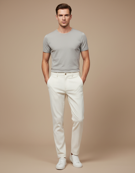 Pantalon Blanc Slim Texturé Élégant Homme Décontracté - Maille