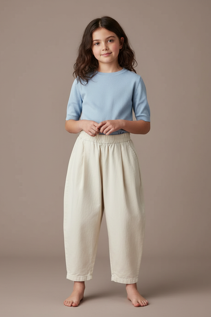 Pantalon Blanc Ample Coton Enfants Décontracté - Beige