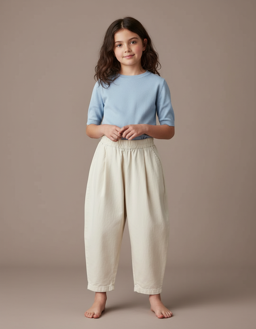 Pantalon Blanc Ample Coton Enfants Décontracté - Beige