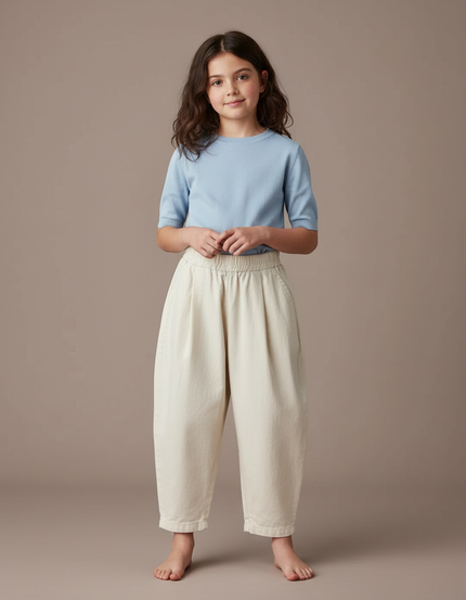Pantalon Blanc Ample Coton Enfants Décontracté - Beige