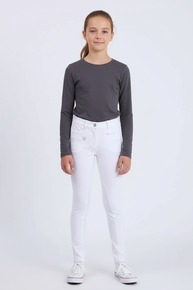 Pantalon Blanc Équestre Fille Slim Adhérent Silicone - Polyester