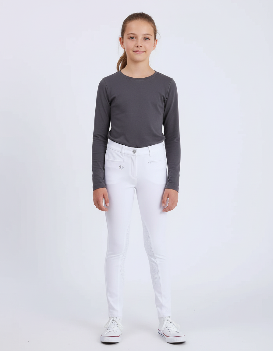 Pantalon Blanc Équestre Fille Slim Adhérent Silicone - Polyester