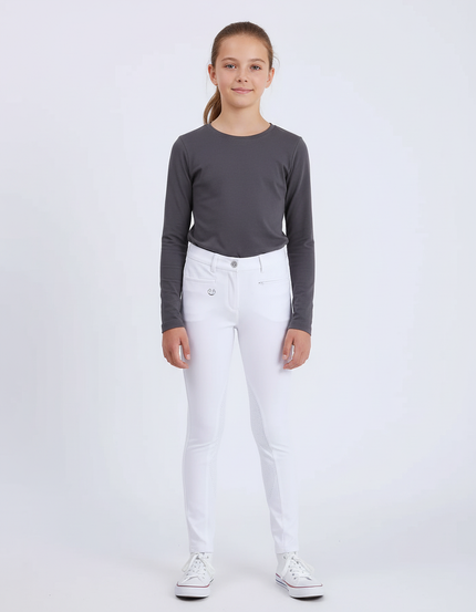 Pantalon Blanc Équestre Fille Slim Adhérent Silicone - Polyester