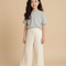 Pantalon Blanc Côtelé Ample Tricoté Fille - Beige Maille