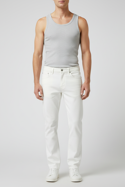Pantalon Blanc Coton Droit Homme Classique Décontracté - Jean