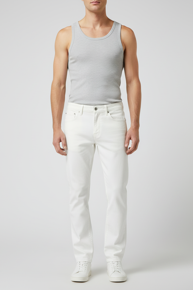 Pantalon Blanc Coton Droit Homme Classique Décontracté - Jean