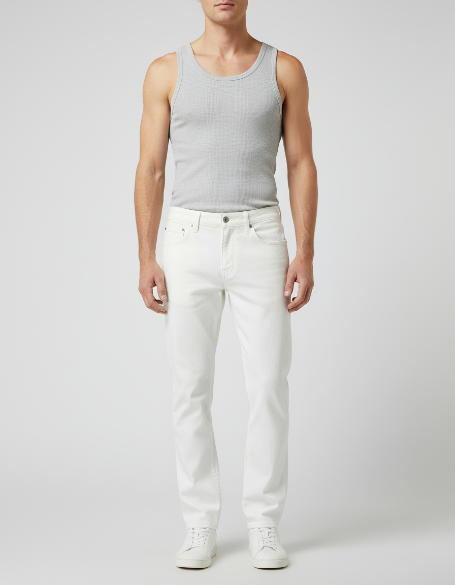 Pantalon Blanc Coton Droit Homme Classique Décontracté - Jean