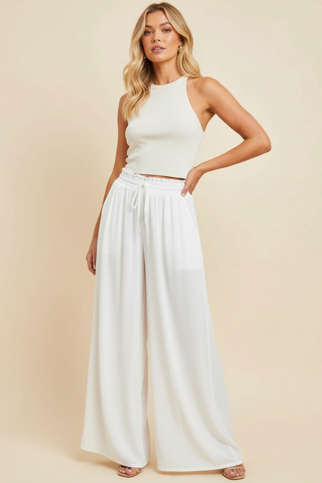 Pantalon Blanc Elastique Femme - Viscose