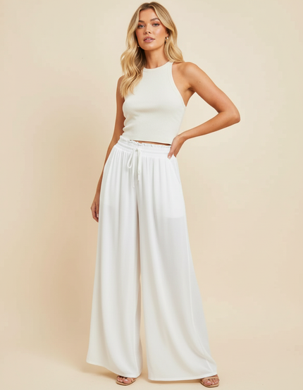 Pantalon Blanc Elastique Femme - Viscose
