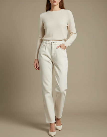 Pantalon Blanc Taille Haute Droit Décontracté Femme - Jean