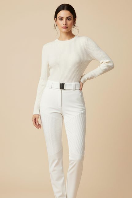 Pantalon Blanc Matelassé Ski Slim Élégant - Simili cuir