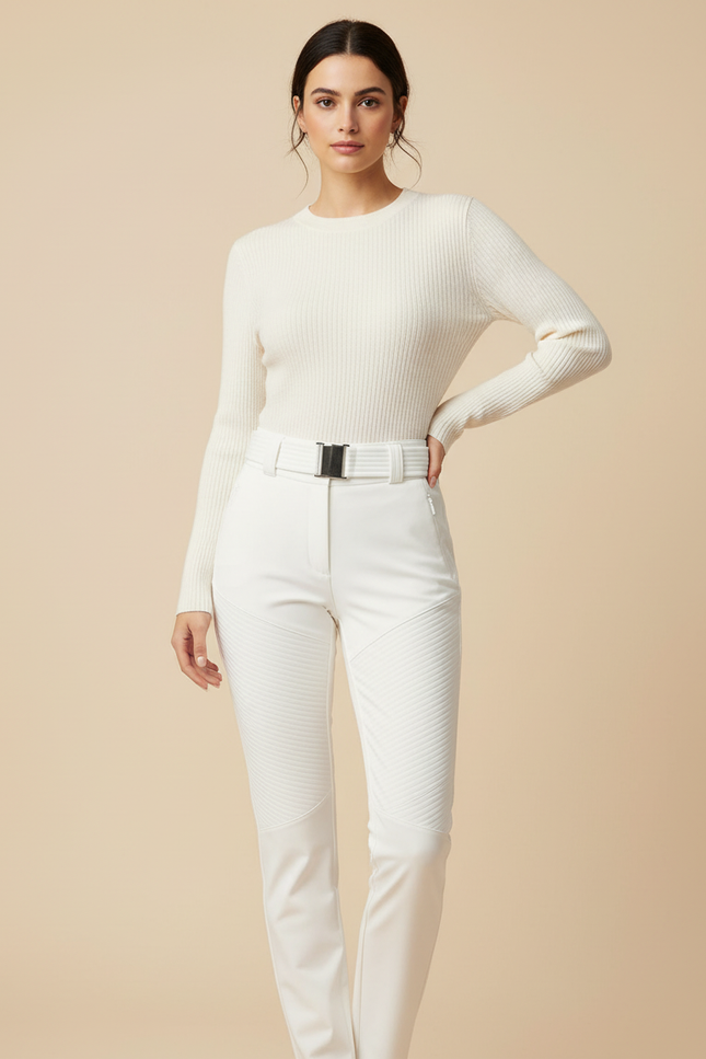 Pantalon Blanc Matelassé Ski Slim Élégant - Simili cuir