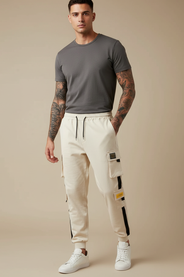 Pantalon Blanc Rayure Noir - Beige Molleton