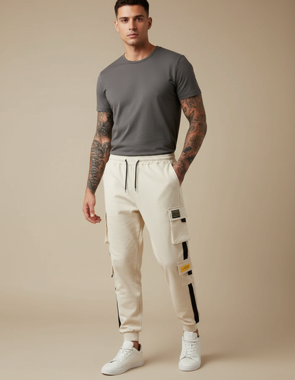Pantalon Blanc Rayure Noir - Beige Molleton