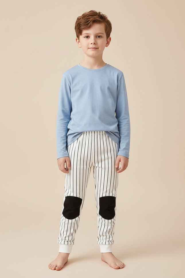 Pantalon Blanc Rayé Coton Décontracté Enfant - Molleton