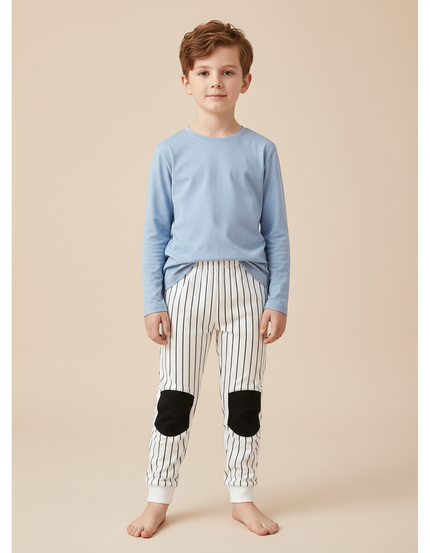 Pantalon Blanc Rayé Coton Décontracté Enfant - Molleton