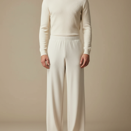 Pantalon Blanc Côtelé Droit Ample Confortable Homme - Cordé