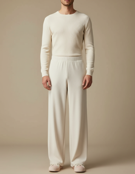Pantalon Blanc Côtelé Droit Ample Confortable Homme - Cordé