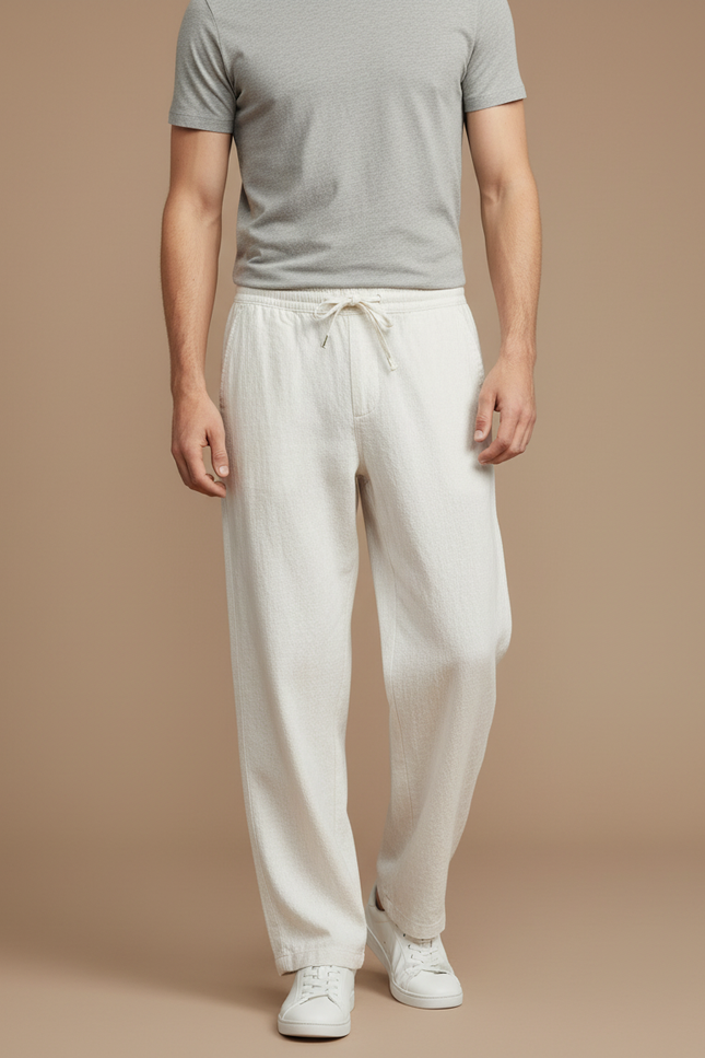 Pantalon Lin Blanc Cassé Homme