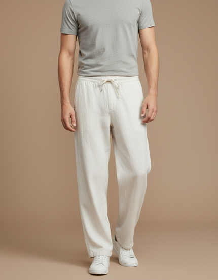 Pantalon Lin Blanc Cassé Homme