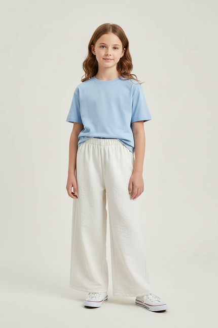 Pantalon Blanc Ample Décontracté Coton Fille - Molleton