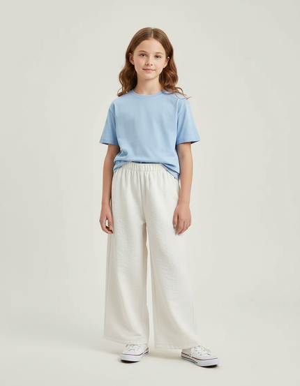 Pantalon Blanc Ample Décontracté Coton Fille - Molleton
