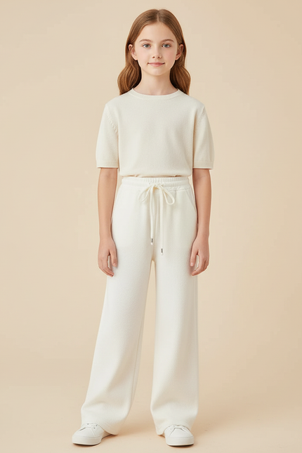 Pantalon Blanc Large Molletonné Confortable Décontracté Fille