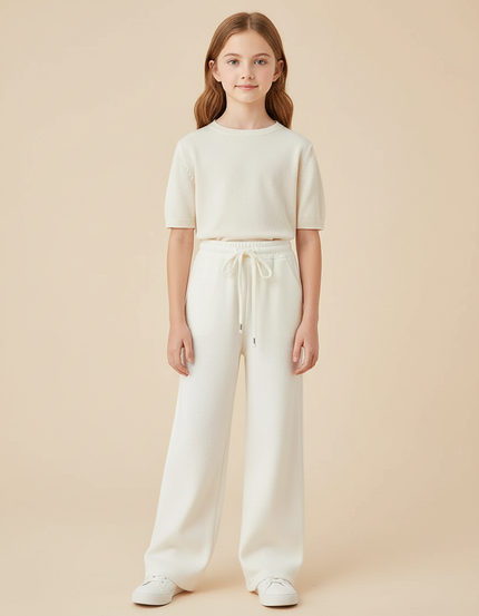 Pantalon Blanc Large Molletonné Confortable Décontracté Fille