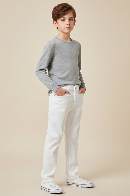 Pantalon Blanc Coton Droit Garçon Décontracté
