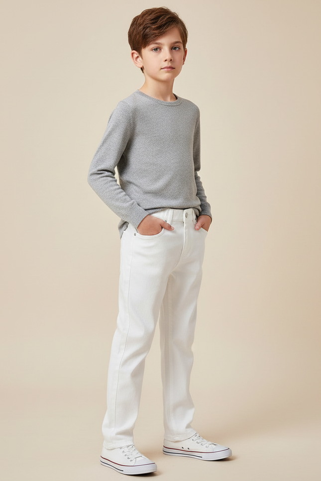 Pantalon Blanc Coton Droit Garçon Décontracté