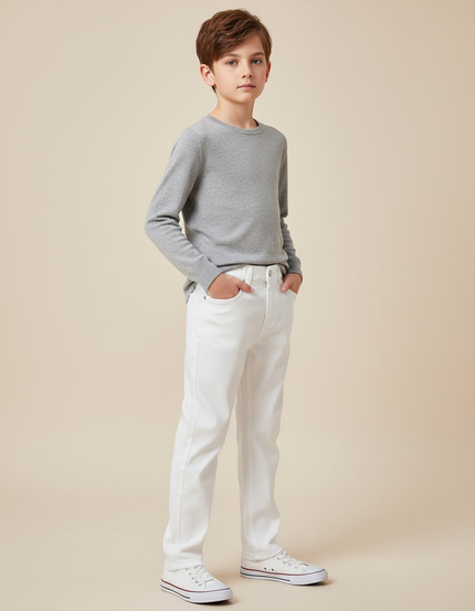 Pantalon Blanc Coton Droit Garçon Décontracté