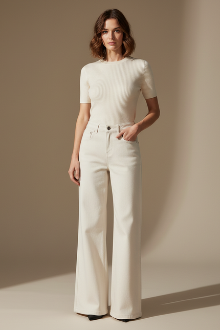 Pantalon Blanc Large Décontracté Femme Fluide - Jean