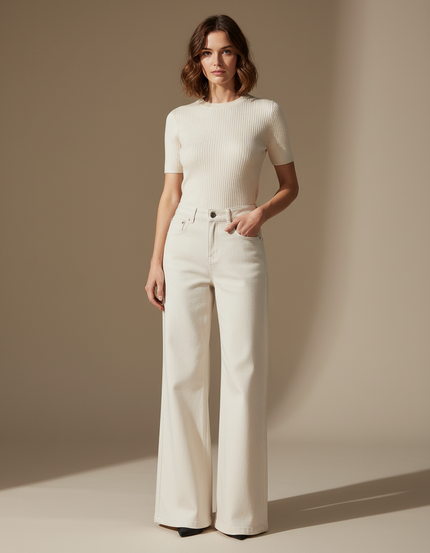 Pantalon Blanc Large Décontracté Femme Fluide - Jean