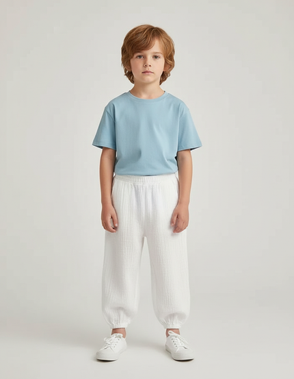 Pantalon Blanc Gaze Coton Décontracté Ample Enfant