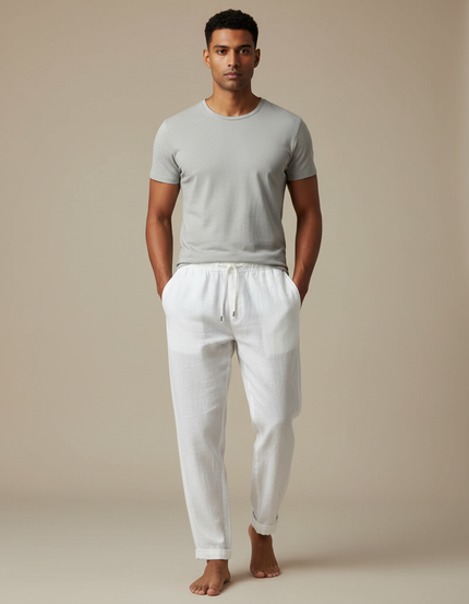 Pantalon Blanc Homme Lin Décontracté Ample