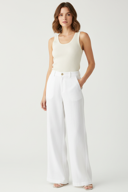 Pantalon De Lin Blanc Femme