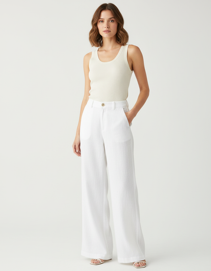 Pantalon De Lin Blanc Femme