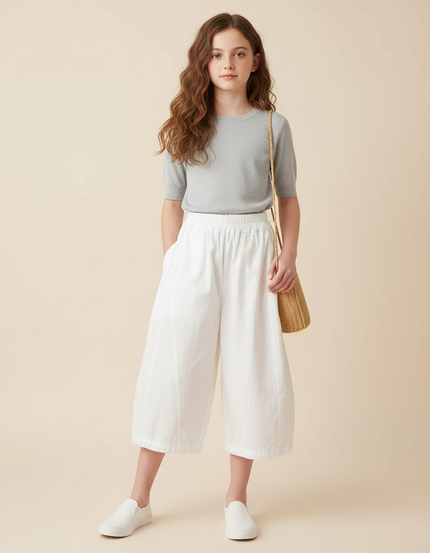Pantalon Jupe Culotte Blanc - Coton