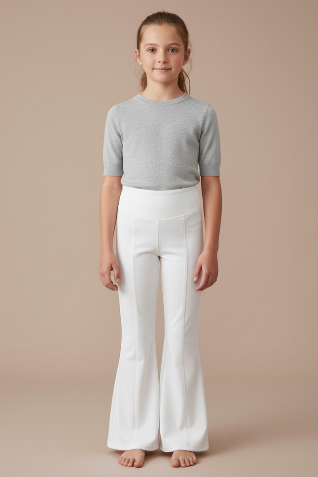 Pantalon Blanc Évasé Taille Haute Fille Stretch - Maille