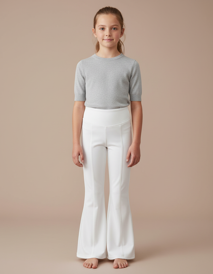 Pantalon Blanc Évasé Taille Haute Fille Stretch - Maille