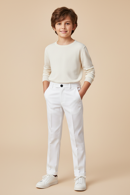 Pantalon Blanc Droit Élégant Cérémonie Garçon - Gabardine