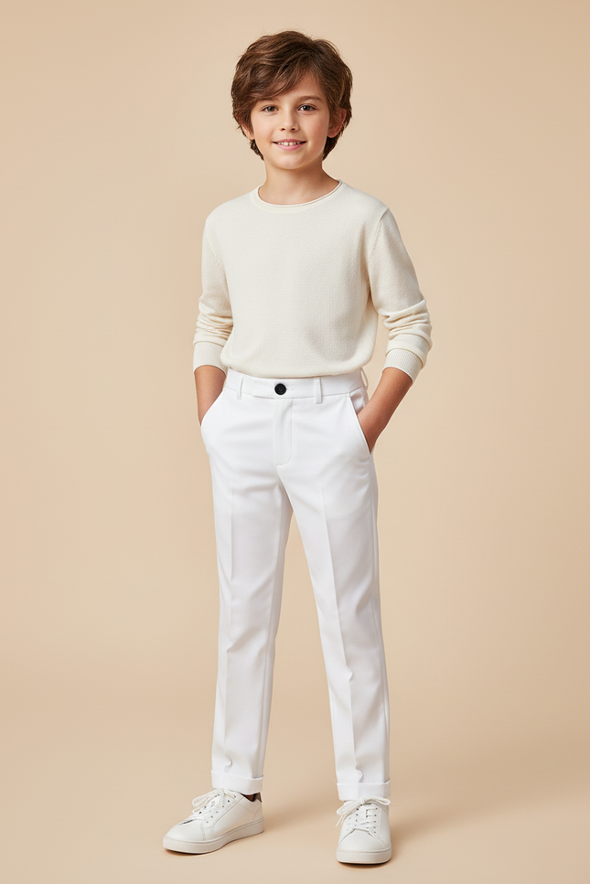 Pantalon Blanc Droit Élégant Cérémonie Garçon - Gabardine