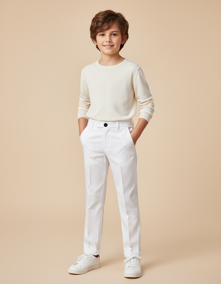 Pantalon Blanc Droit Élégant Cérémonie Garçon - Gabardine