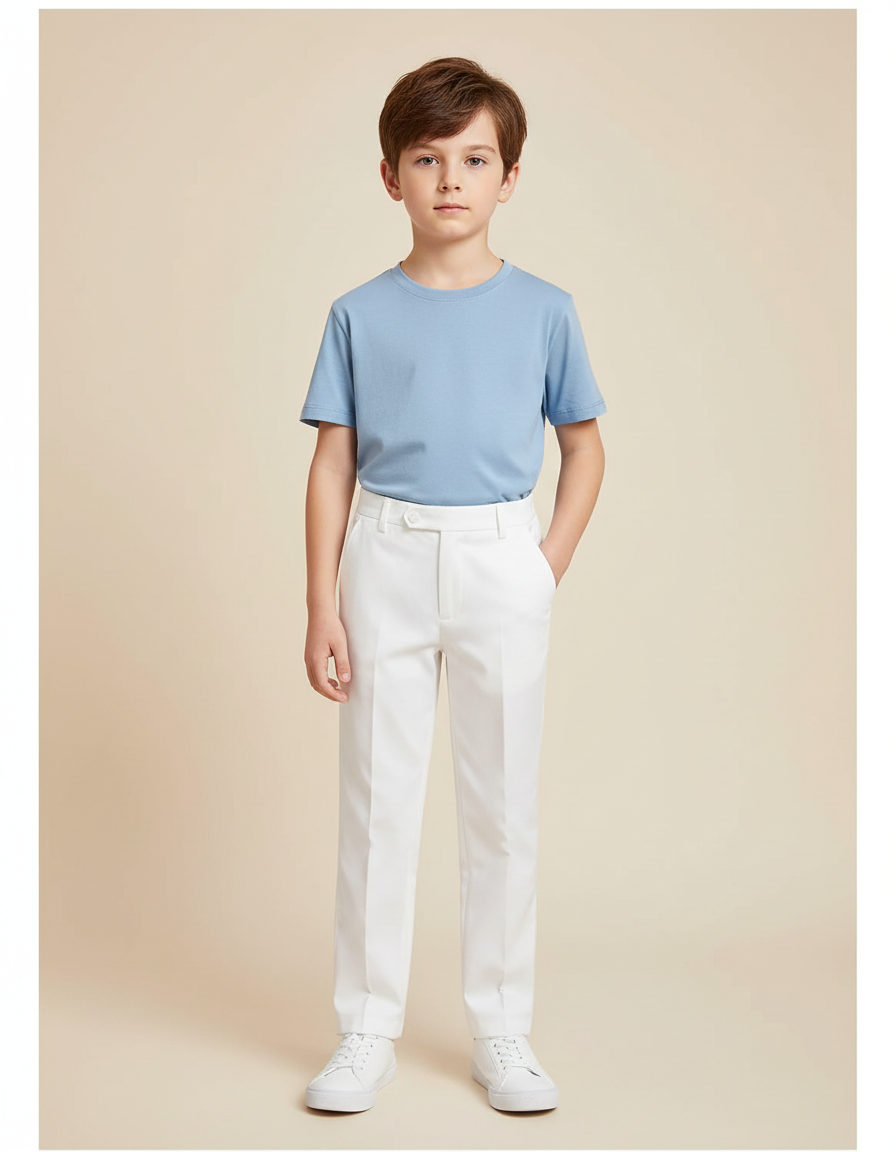 Pantalon Blanc Enfant Formel Cérémonie Élégant - Gabardine