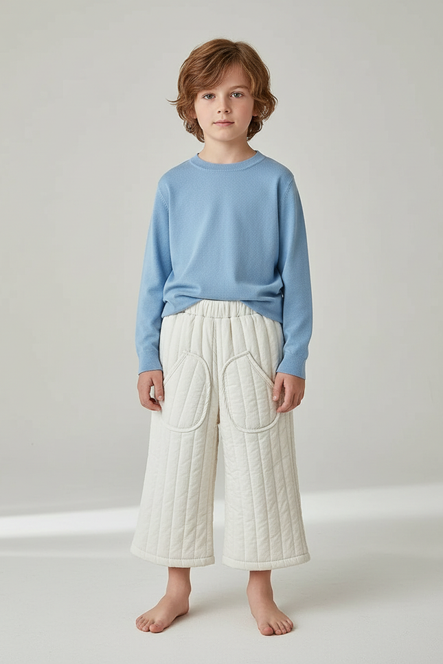 Pantalon Blanc Matelassé Ample Enfant Hiver - Molleton