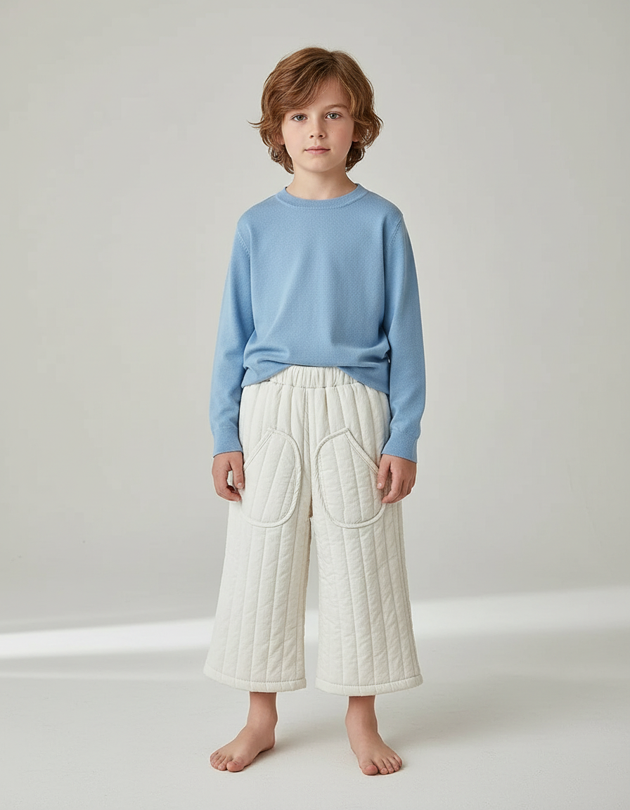 Pantalon Blanc Matelassé Ample Enfant Hiver - Molleton