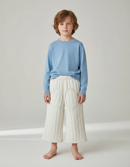 Pantalon Blanc Matelassé Ample Enfant Hiver - Molleton